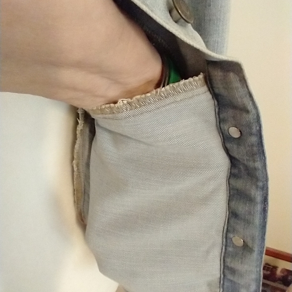 Upcycled Jean denim xs Western style  cowgirl star studded handcrafted chambray - Picture 8 of 13